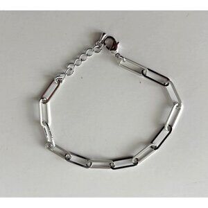Silver Paperclip Link Bracelet With Lobster Clasp & Adjustable Extender